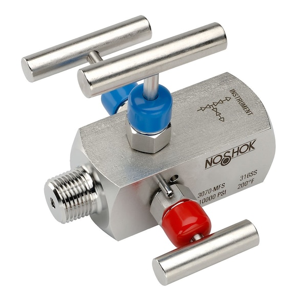 3 Valve Double Block & Bleed, Hard Seat, 1/4 NPT Male - 1/4 NPT Female, 316 SS, 0.187" Orifice